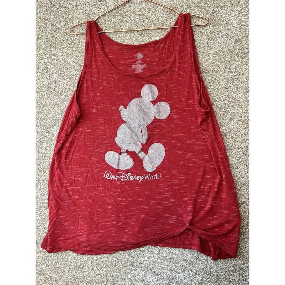 Walt Disney World Red Gray Glitter Mickey Tank Top Shirt Women’s XL